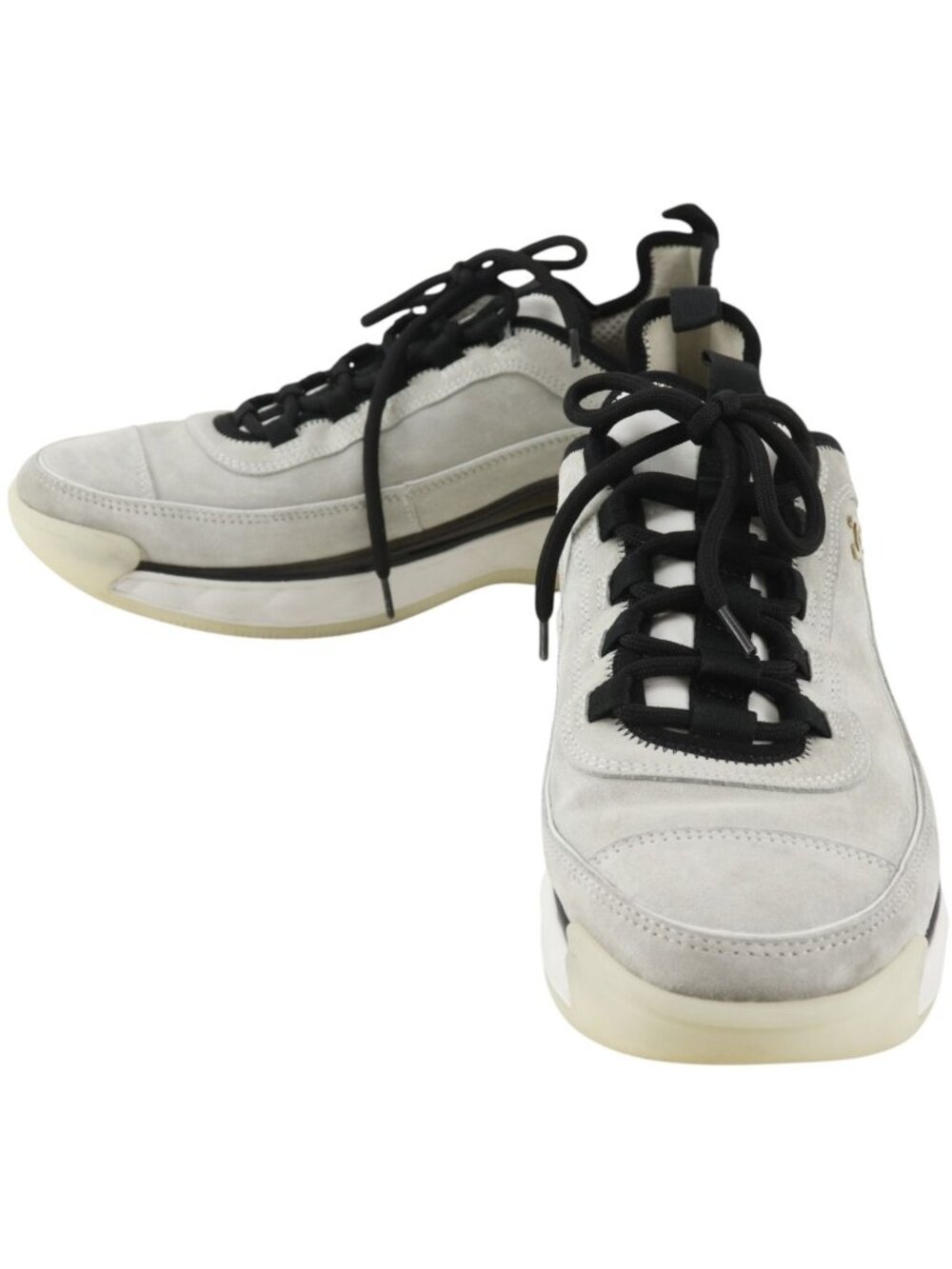 Chanel CC Logo Low Cut Suede White Black Sneakers